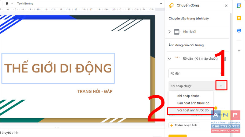 Cách thêm hiệu ứng chuyển tiếp trong Google Slides ANP Máy Tính